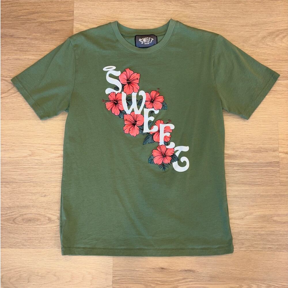 Sweet Enemy green hawaiian floral t shirt 100% cotton mens size small